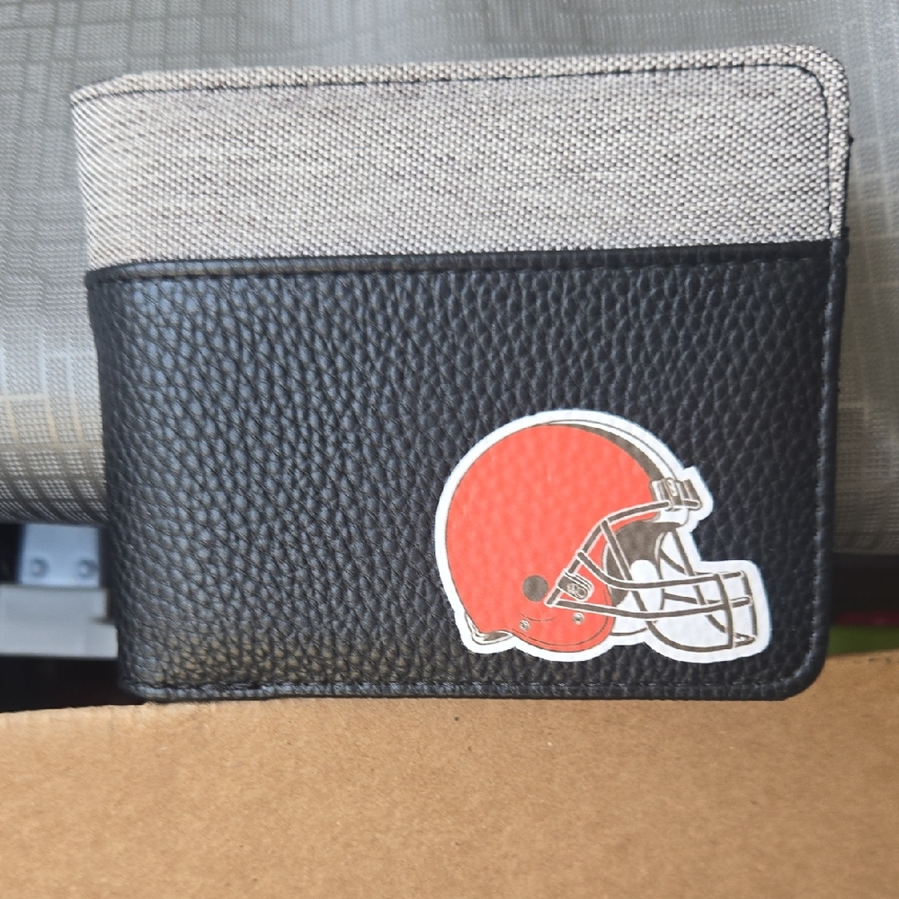 Black and Tan Wallet with Football Helmet Design